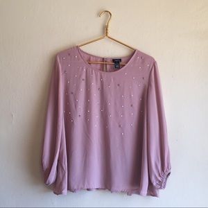 Rose gold faux pearls and rhinestone blouse